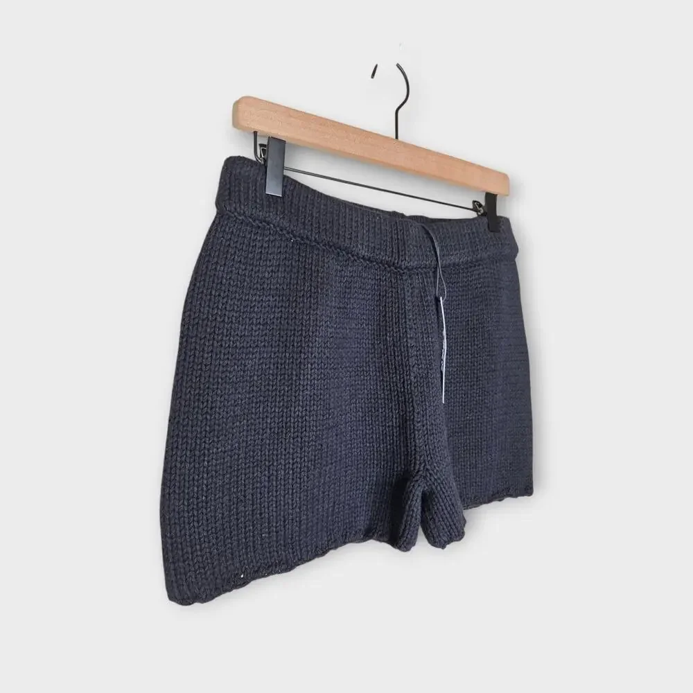 NEW ASKK NY Black Silk Organic Cotton Woven Knit Shorts Women's Small